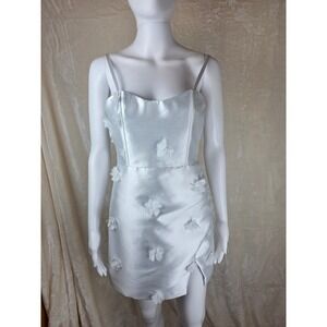 White Floral Applique Mini‎ Dress Spaghetti Straps Sweetheart Neckline